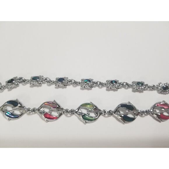 2- 7" silvertone bracelets dolfins and sea turtles this one has a 2" ext. b12* - Picture 5 of 16
